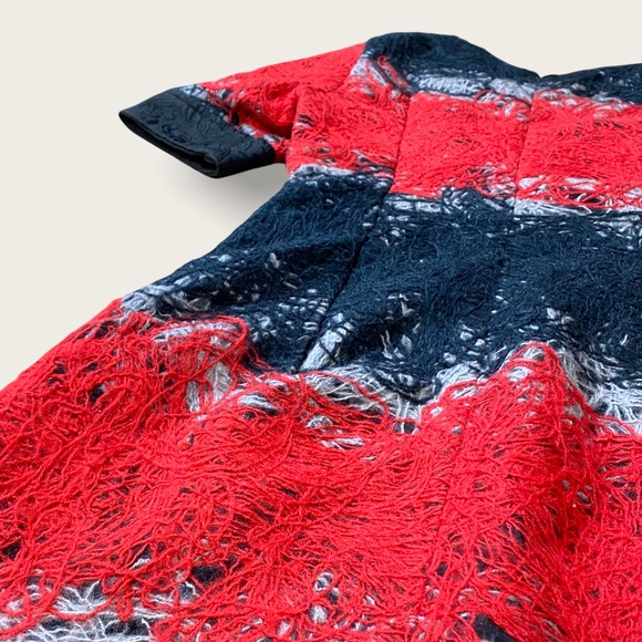 Vintage Ladies’ Wool Designer Red/Black “Spun Yarn” Short Sleeve Midi Dress 0/2 - Picture 8 of 16
